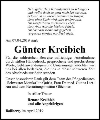 Traueranzeige von Günter Kreibich von Ostthüringer Zeitung