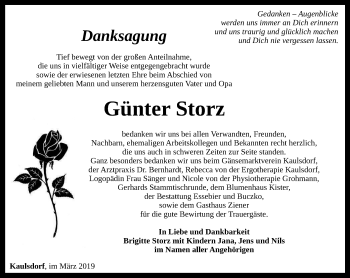 Traueranzeige von Günter Storz von Ostthüringer Zeitung