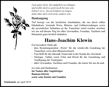 Traueranzeige von Hans-Joachim Klewin von Thüringer Allgemeine, Thüringische Landeszeitung