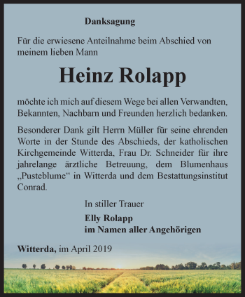 Traueranzeige von Heinz Rolapp von Thüringer Allgemeine, Thüringische Landeszeitung