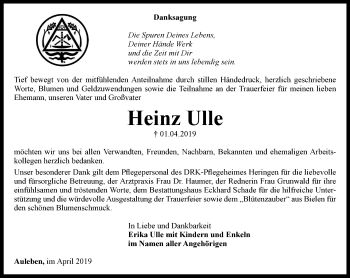 Traueranzeige von Heinz Ulle von Thüringer Allgemeine