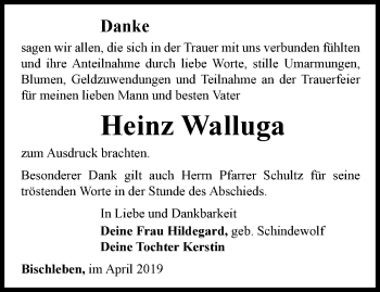 Traueranzeige von Heinz Walluga von Thüringer Allgemeine, Thüringische Landeszeitung