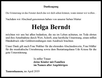 Traueranzeige von Helga Berndt von Thüringer Allgemeine