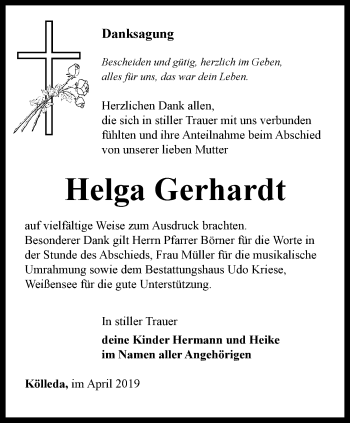 Traueranzeige von Helga Gerhardt von Thüringer Allgemeine