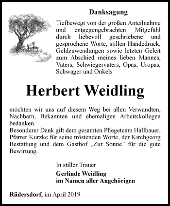 Traueranzeige von Herbert Weidling