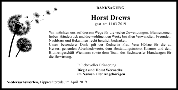 Traueranzeige von Horst Drews von Thüringer Allgemeine