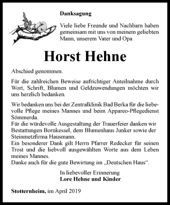Traueranzeige von Horst Hehne