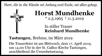 Traueranzeige von Horst Mundhenke von Thüringer Allgemeine