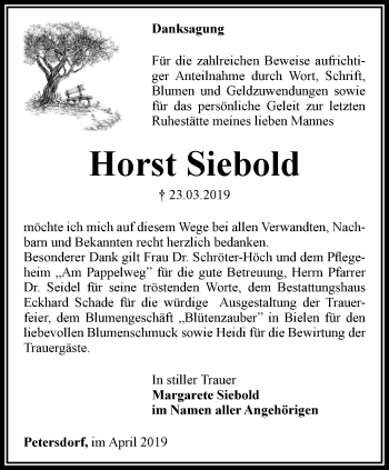 Traueranzeige von Horst Siebold von Thüringer Allgemeine