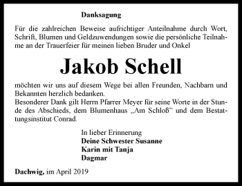 Traueranzeige von Jakob Schell von Thüringer Allgemeine, Thüringische Landeszeitung