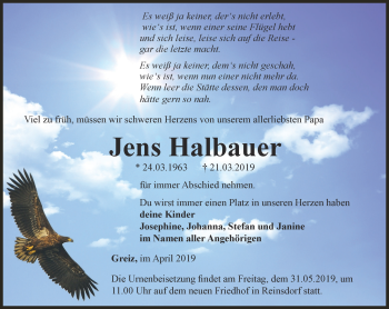 Traueranzeige von Jens Halbauer
