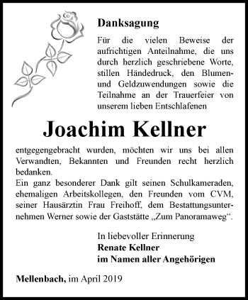 Traueranzeige von Joachim Kellner von Ostthüringer Zeitung