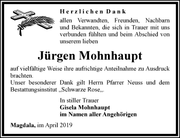 Traueranzeige von Jürgen Mohnhaupt von Thüringer Allgemeine, Thüringische Landeszeitung