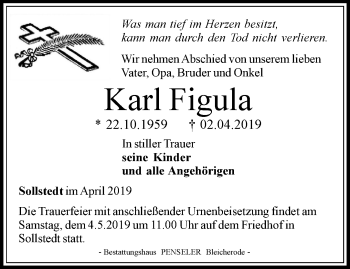 Traueranzeige von Karl Figula von Thüringer Allgemeine