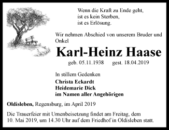 Traueranzeige von Karl-Heinz Haase von Thüringer Allgemeine