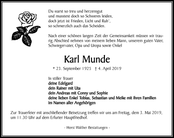 Traueranzeige von Karl Munde von Thüringer Allgemeine, Thüringische Landeszeitung