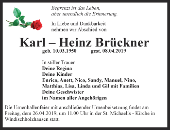 Traueranzeige von Karl Heinz Brückner