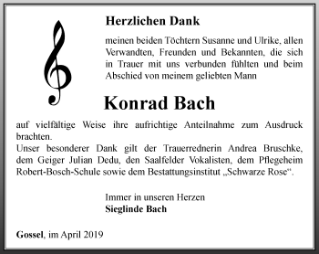 Traueranzeige von Konrad Bach von Thüringer Allgemeine