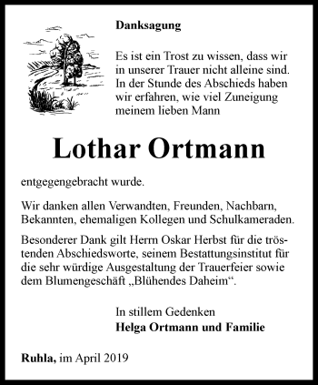 Traueranzeige von Lothar Ortmann von Thüringer Allgemeine, Thüringische Landeszeitung