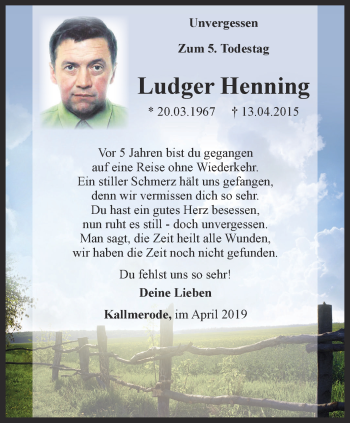 Traueranzeige von Ludger Henning von Thüringer Allgemeine