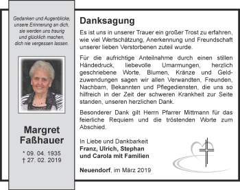 Traueranzeige von Margret Faßhauer von Thüringer Allgemeine