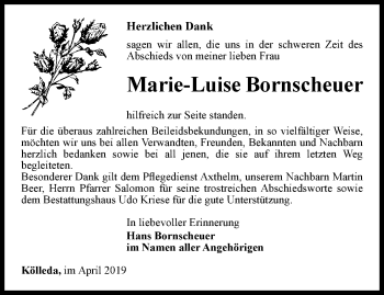 Traueranzeige von Marie-Luise Bornscheuer von Thüringer Allgemeine