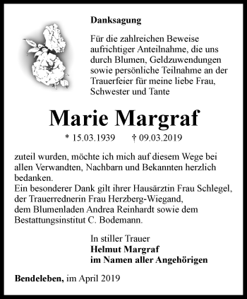 Traueranzeige von Marie Margraf von Thüringer Allgemeine