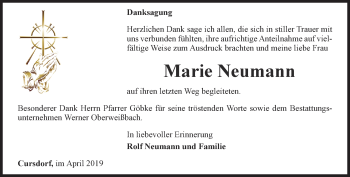 Traueranzeige von Marie Neumann von Ostthüringer Zeitung