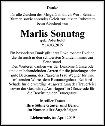 Traueranzeige von Marlis Sonntag von Thüringer Allgemeine