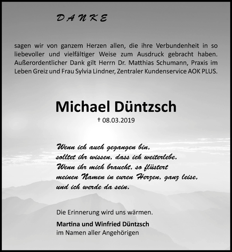  Traueranzeige für Michael Düntzsch vom 13.04.2019 aus Ostthüringer Zeitung