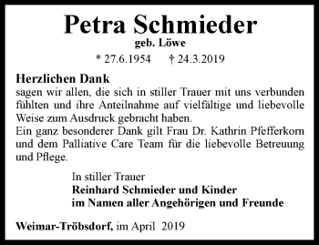 Traueranzeige von Petra Schmieder von Thüringer Allgemeine, Thüringische Landeszeitung