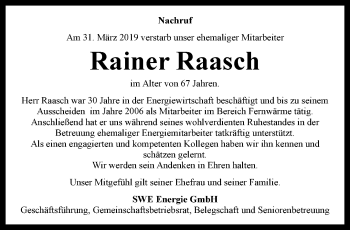 Traueranzeige von Rainer Raasch von Thüringer Allgemeine, Thüringische Landeszeitung