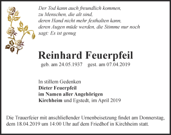 Traueranzeige von Reinhard Feuerpfeil von Thüringer Allgemeine