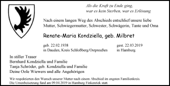 Traueranzeige von Renate-Maria Kondziella von Thüringer Allgemeine