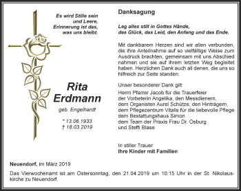 Traueranzeige von Rita Erdmann von Thüringer Allgemeine