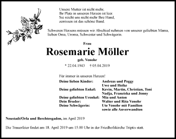 Traueranzeige von Rosemarie Möller von Ostthüringer Zeitung