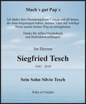 Traueranzeige von Siegfried Tesch von Ostthüringer Zeitung