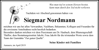 Traueranzeige von Siegmar Nordmann von Thüringer Allgemeine, Thüringische Landeszeitung