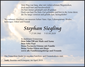 Traueranzeige von Stephan Siegling von Thüringer Allgemeine