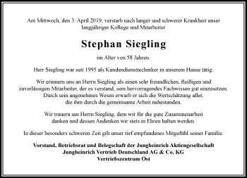 Traueranzeige von Stephan Siegling von Thüringer Allgemeine