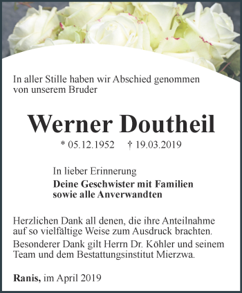 Traueranzeige von Werner Doutheil von Ostthüringer Zeitung