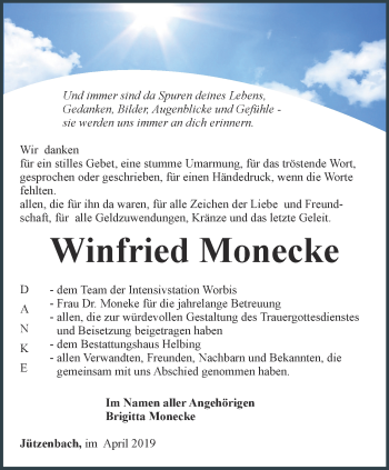 Traueranzeige von Winfried Monecke von Thüringer Allgemeine