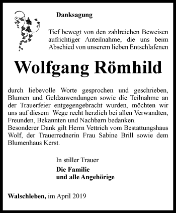 Traueranzeige von Wolfgang Römhild von Thüringer Allgemeine, Thüringische Landeszeitung