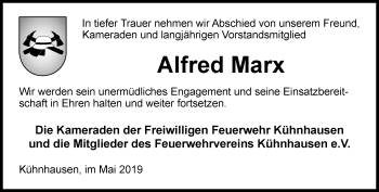 Traueranzeige von Alfred Marx von Thüringer Allgemeine, Thüringische Landeszeitung