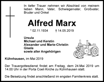 Traueranzeige von Alfred Marx von Thüringer Allgemeine, Thüringische Landeszeitung