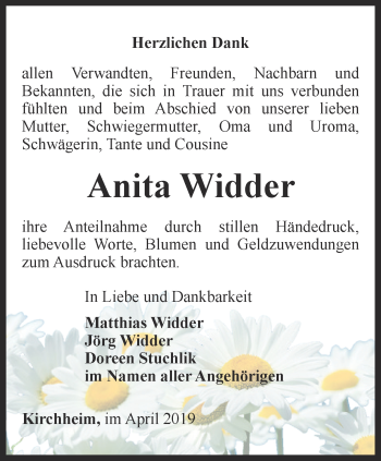 Traueranzeige von Anita Widder von Thüringer Allgemeine