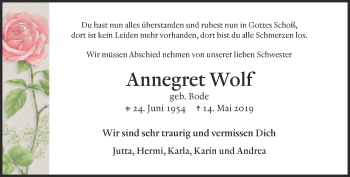Traueranzeige von Annegret Wolf von Thüringer Allgemeine