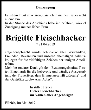 Traueranzeige von Brigitte Fleischhacker von Thüringer Allgemeine