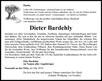 Traueranzeige von Dieter Bardehly