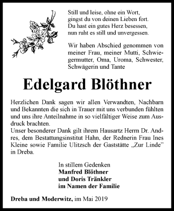 Traueranzeige von Edelgard Blöthner